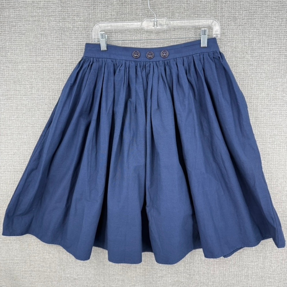 Collectif Vintage Skirt Women Size 8 Blue Cotton Pockets Full Swing Rockabilly
